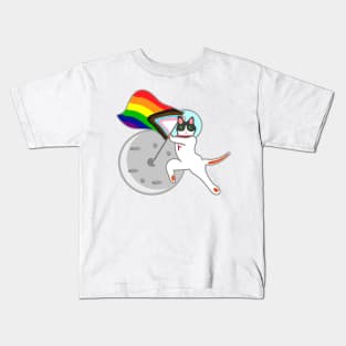 Astro Cat in the moon pride flag Kids T-Shirt